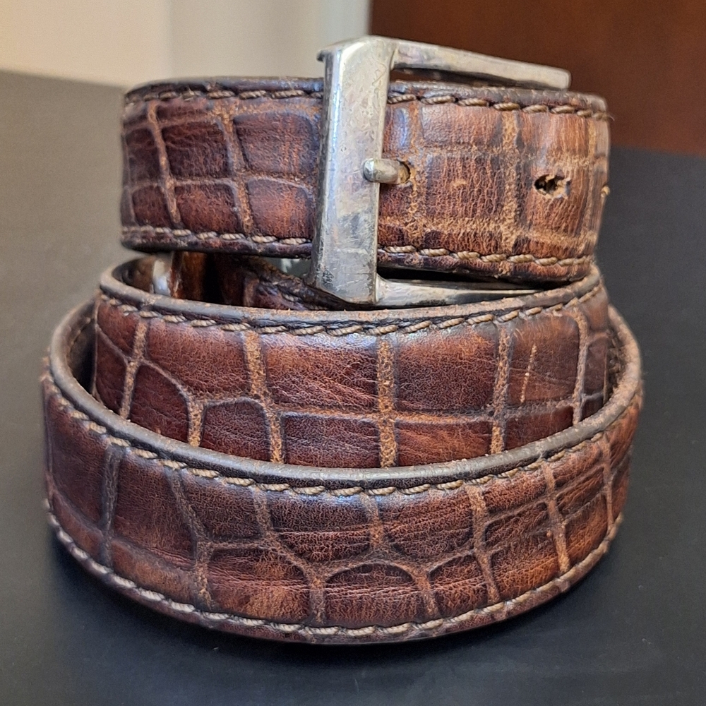 VTG Brighton Belt Mens 42 Brown Leather Silver Buckle Western USA